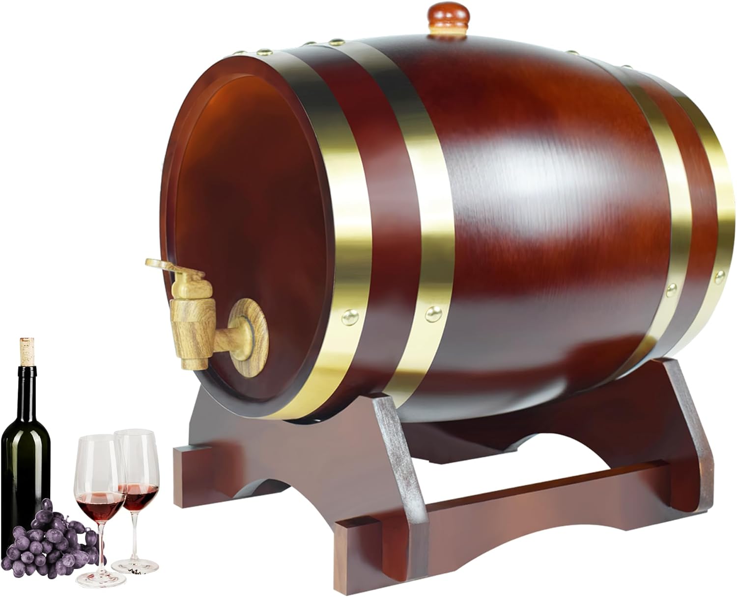 1.5L Whiskey Barrel Wine Barrel Wooden Whiskey Dispenser with Baked Oak Chips Aging Barrels Mini Keg Wine Bucket Decor for Table Bar Home Kitchen Restaurant BBQ Gifts for Men, Chocolate