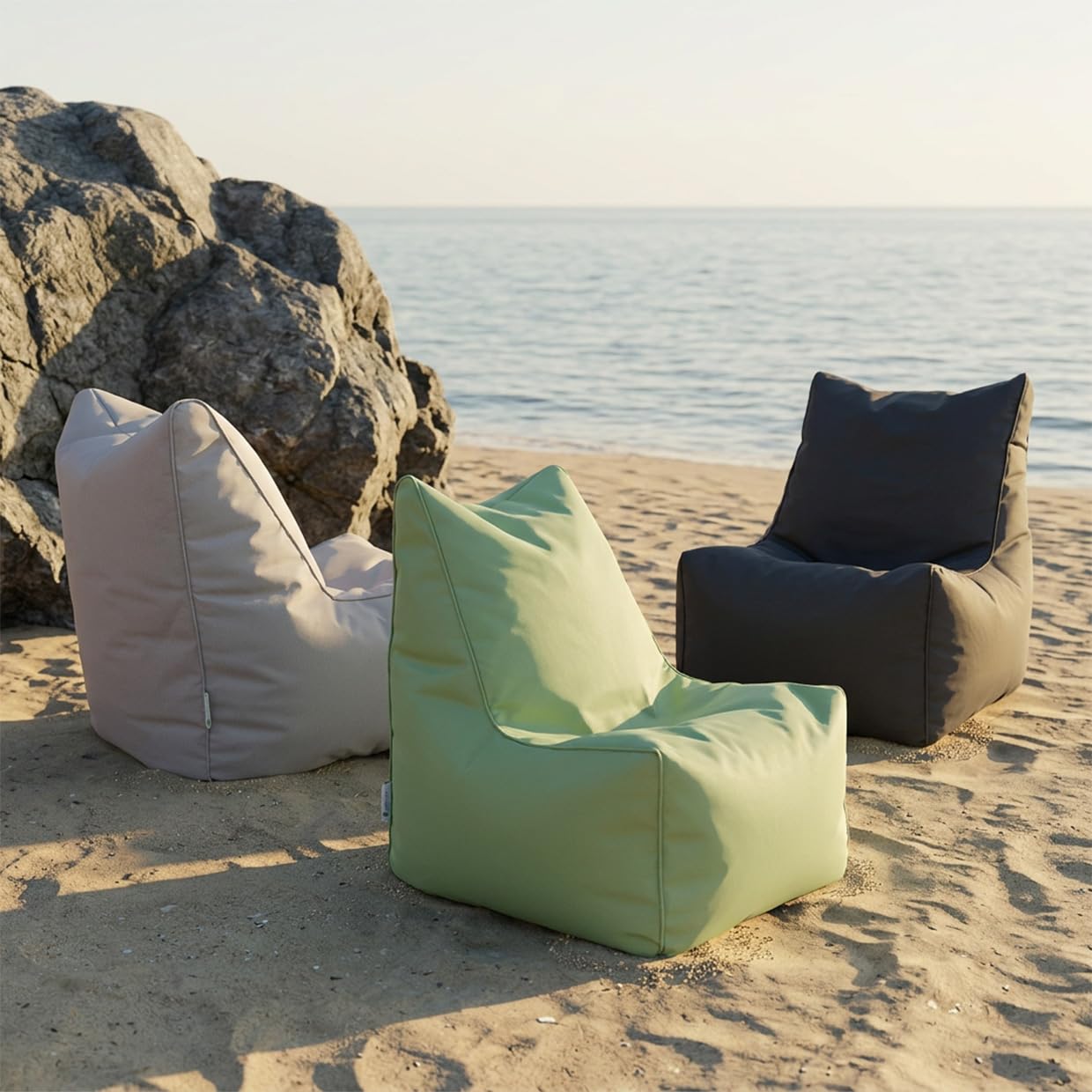 Ecopuf Solid – Pouf en Polyester imperneable Waterproof Oxford 600D Outdoor – Puff Fauteuil avec Dossier Haut – Fauteuil Sac pour extérieur – Pouf rembourré en polystyrène