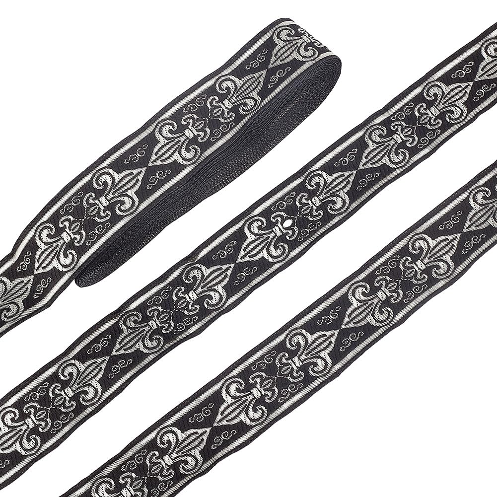 HOBBIESAY 10.94 Yards/10m Black Jacquard Ribbon Trim 1-3/8 Inch(34mm) Vintage Embroidered Jacquard Trim Embroidered Jacquard Woven Band for Clothing Accessories Decoration Gift Wrapping