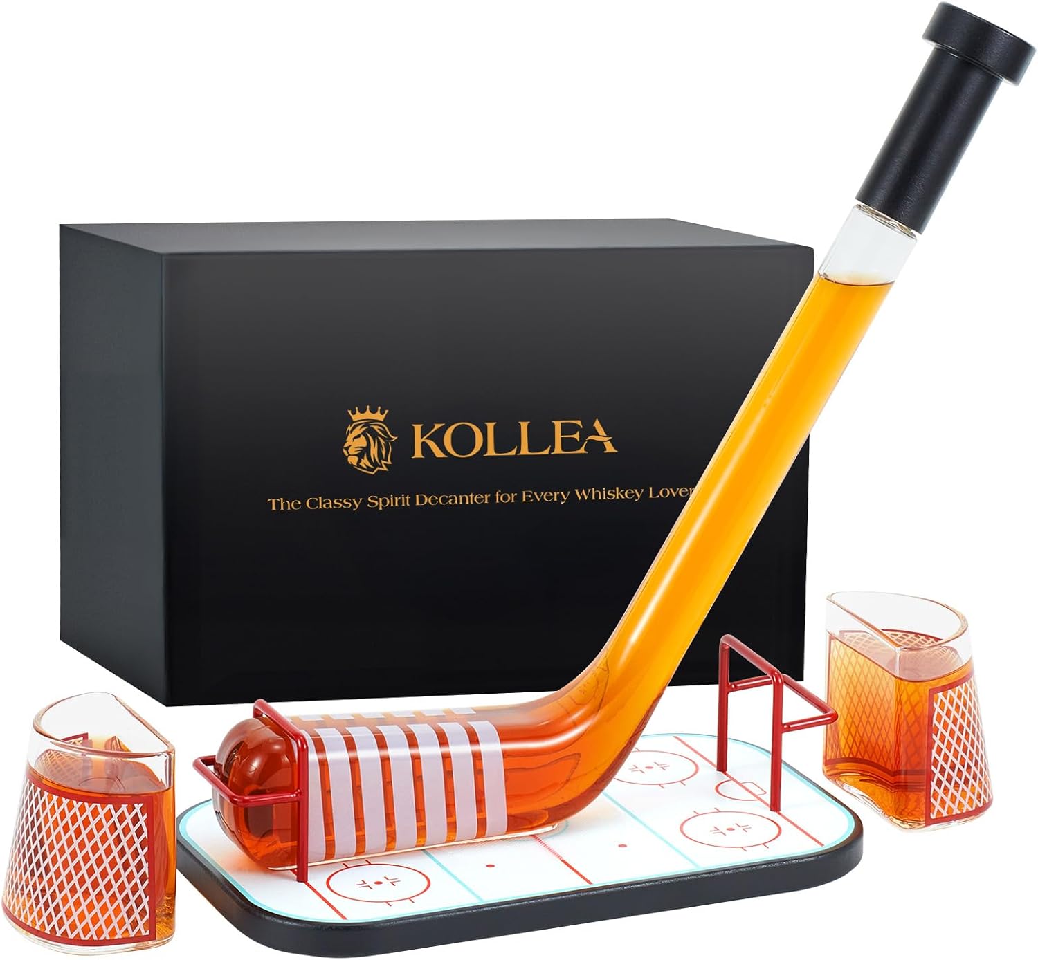 Gifts for Men – Kollea Ice Hockey Whiskey Decanter Set with 2 Hockey Goal Glasses, Unique Ice Hockey Gift for Dad, Husband, Brother, Coach – Birthday, Christmas & Anniversary for Hockey Fans