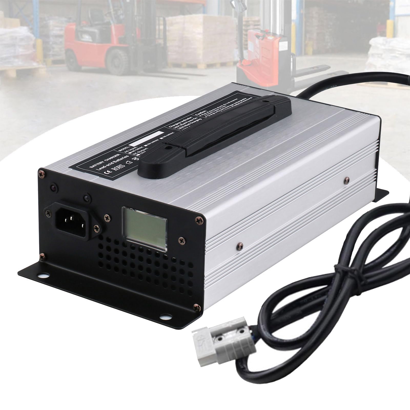 Caricabatterie per Carrelli Elevatori 48V 20A, Caricabatterie Intelligente Completamente Automatico con Connettore Anderson 50A/120A/175A/350A Display LCD