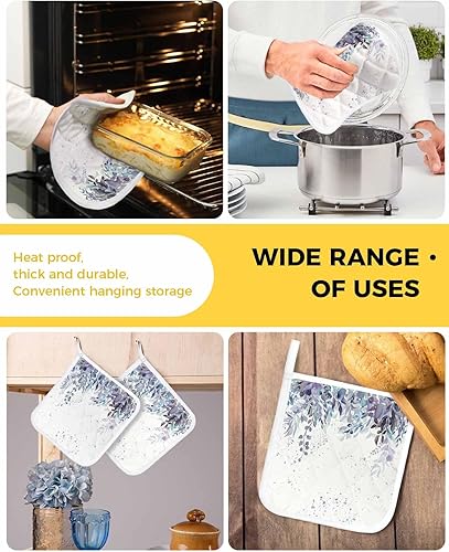 Miniatura 5 de 2 Packs Multicoloured Eucalyptus Pot Holders Sets for Kitchen,Oven Pan Plate Bowl Pads Heat Proof Mat with Hanging Loop,Terry Cloth Potholders for