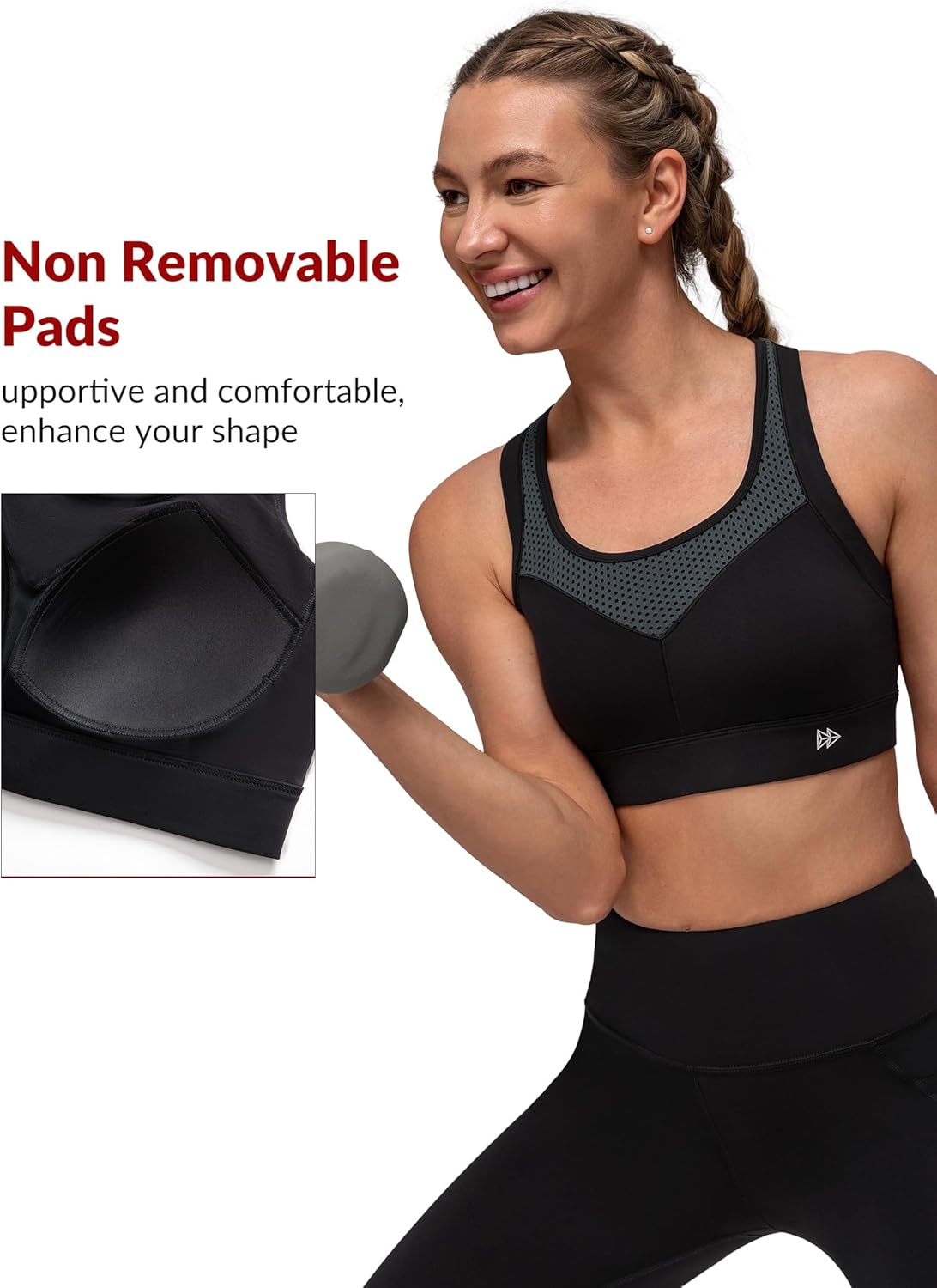 Yvette Racerback Sports Bras for Women High Support Running Supportive Sports Bra with Sewn in Pads - Image 5