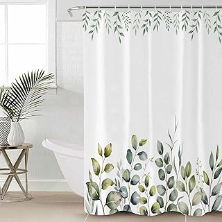 Sage Eucalyptus Waterproof Shower Curtain, Extra Large 72"x96" Washable Polyester Fabric Shower Curtains for Bathroom, Green Farmhouse Country Plant Botanical Bathtub Curtain Sets with Hooks