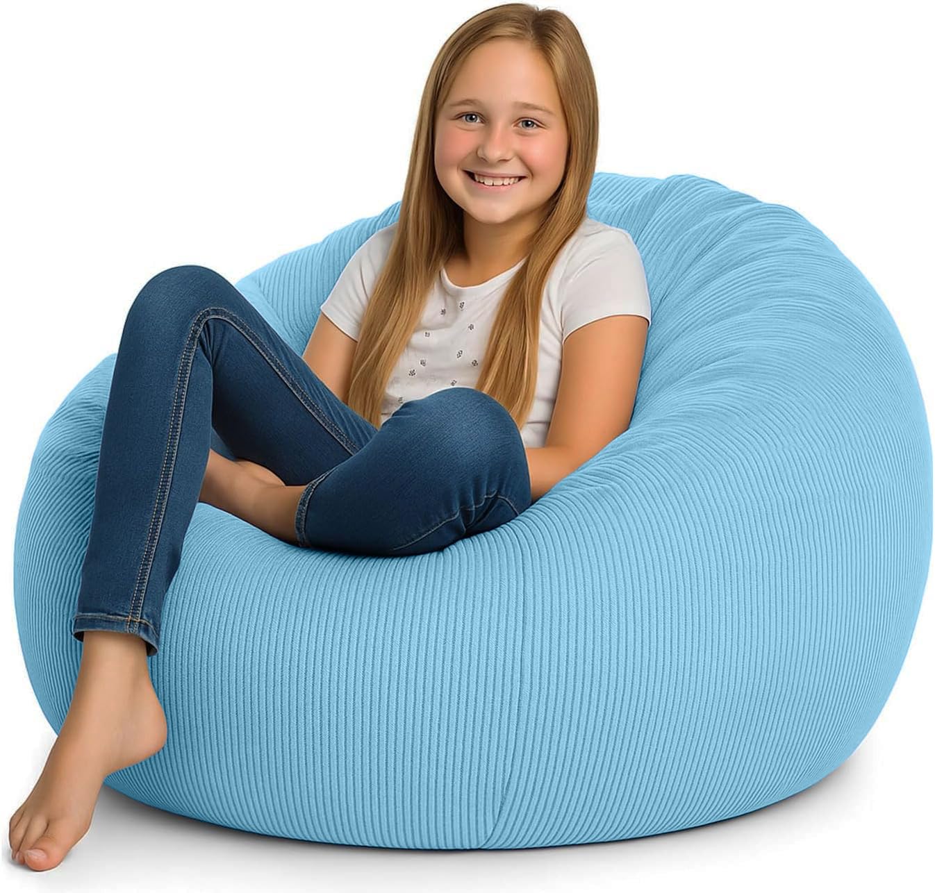 Stuffed Storage Bean Bag (No Filler) Premium Corduroy Ultra Soft Washable Perfect Space-Saving Organizer Adults to Keep Plush Toys More Organized for Lazy Playrooms Blue