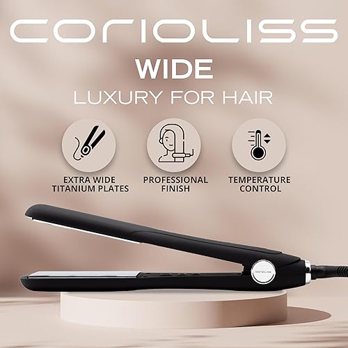 Miniatura 2 de Corioliss Plancha plana plancha para el cabello profesional, placas de titanio de temperatura, color negro suave al tacto