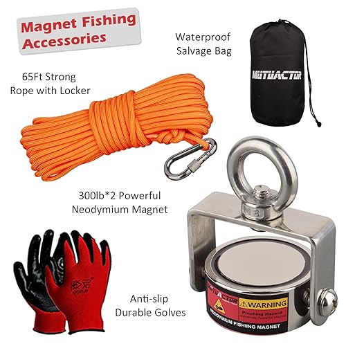 Miniatura 6 de MUTUACTOR Kits de pesca con imán, imanes de pesca de rotación fuerte de 600 libras, imán giratorio de neodimio de tierras raras con cuerda de