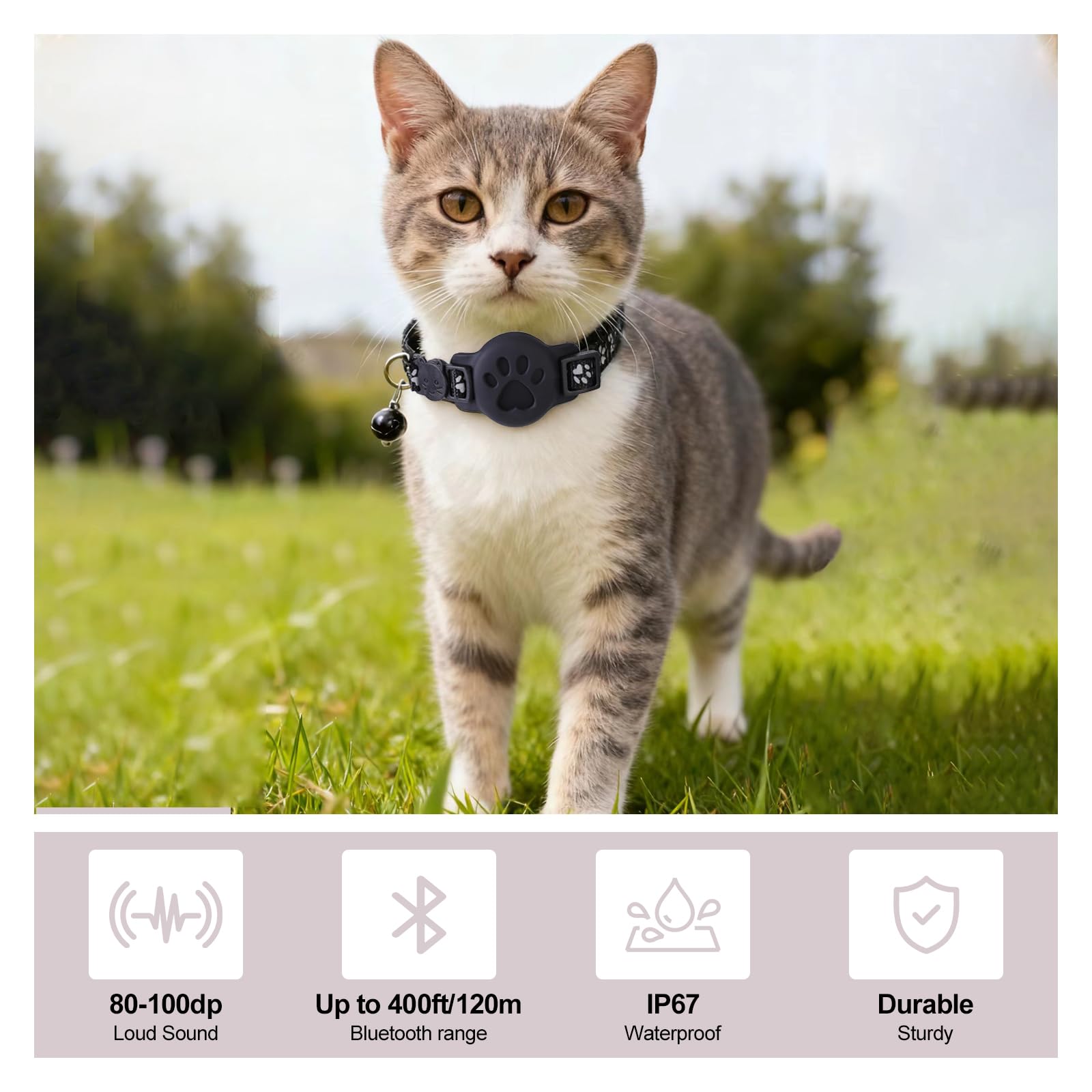 GPS Cat Collar with Bluetooth Tracker Holder - Breakaway Adjustable (7.5-12.6") for Small Cats for iOS (Findmy App) | No Monthly Fee | Waterproof Lightweight Reflective Pet Tracker - image 6