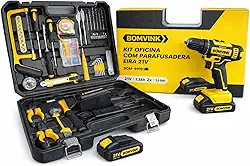 Kit Oficina com Furadeira & Parafusadeira 21V | Mandril 3/8" | Bateria de Lítio | Kit Maleta com 45 peças e 2 Baterias 1.3Ah, Maleta Completa