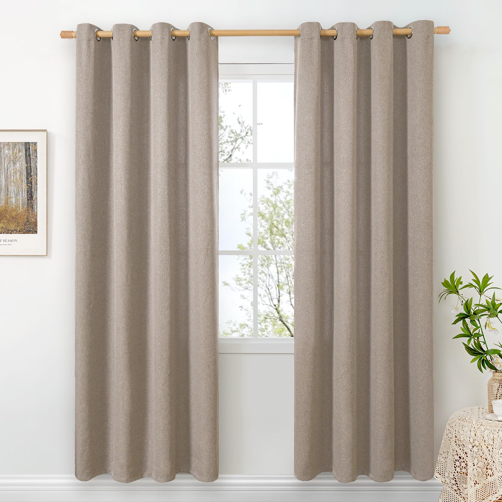 BGment Taupe Linen Curtains for Living Room 78 Inch Length 2 Panels Set, Country Rustic Window Drapes Textured Light Filtering for Bedroom Laundry Privacy, Each 52 Inch Wide
