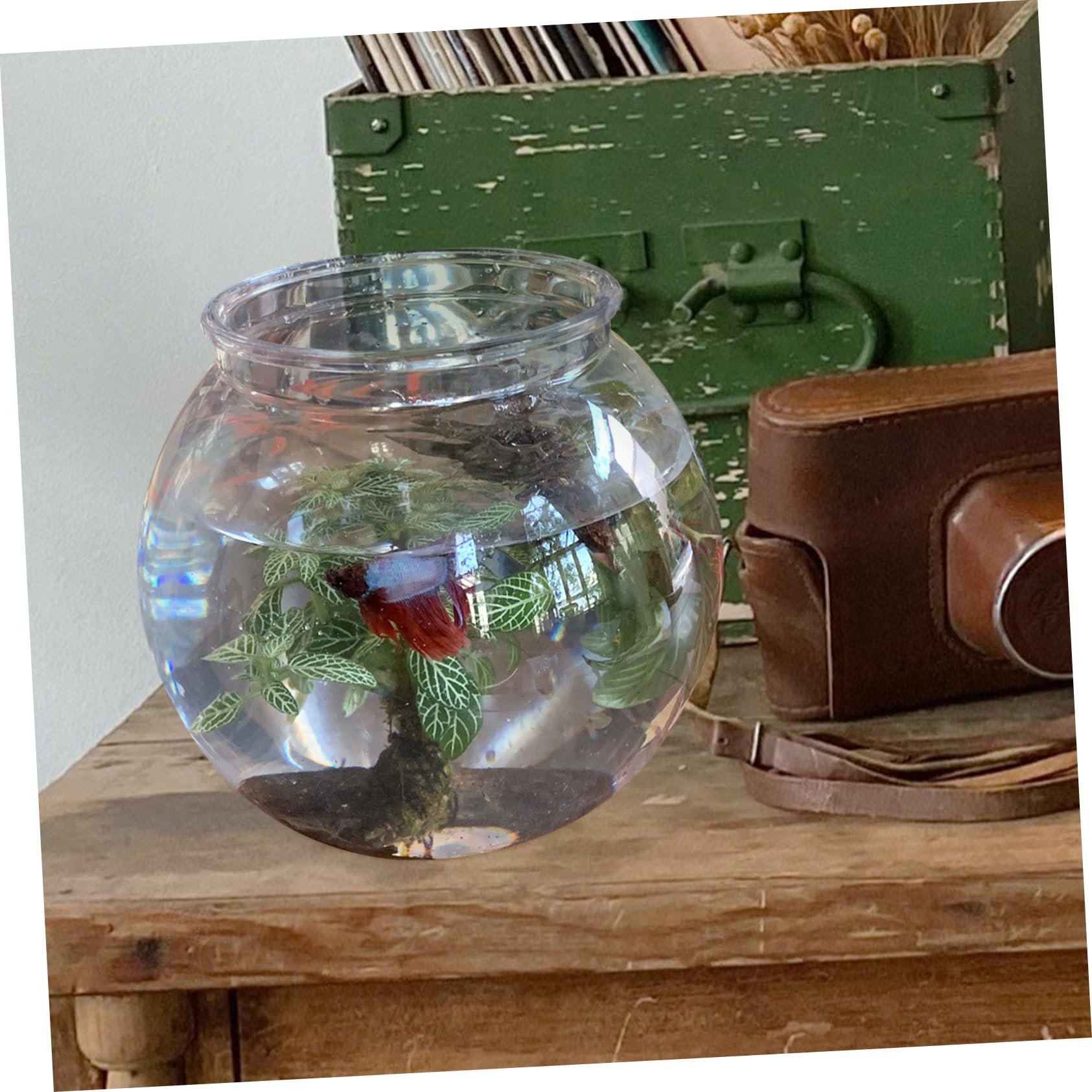Beaupretty Pecera Pequeña Transparente Pecera Redonda De Plástico para Oficina o Hogar Caja De Cría para Peces De Colores Acuario Portátil