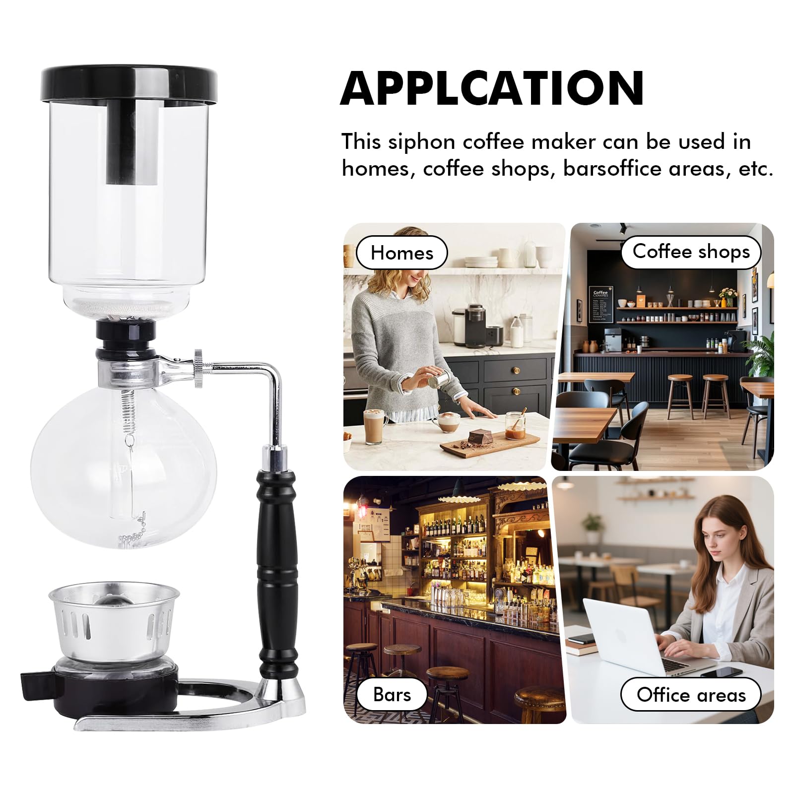 LIROPAU Machine à café siphon, cafetière sous vide, siphon à café japonais, 5 tasses, 600 ml, résistant à la chaleur, avec base de filtre anti-goutte, outils d'extraction pour café infusé à la main