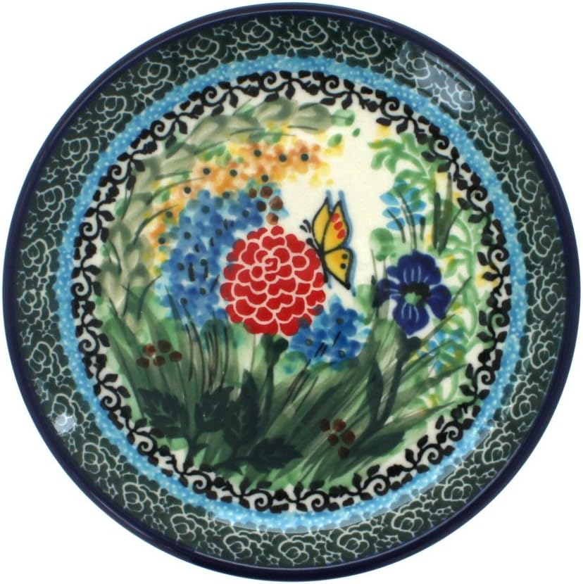 Blue Rose Polish Pottery - Red Hummingbird Saucer - 6.25" Diameter - Perfect for Espresso, Cappuccino or Snacks