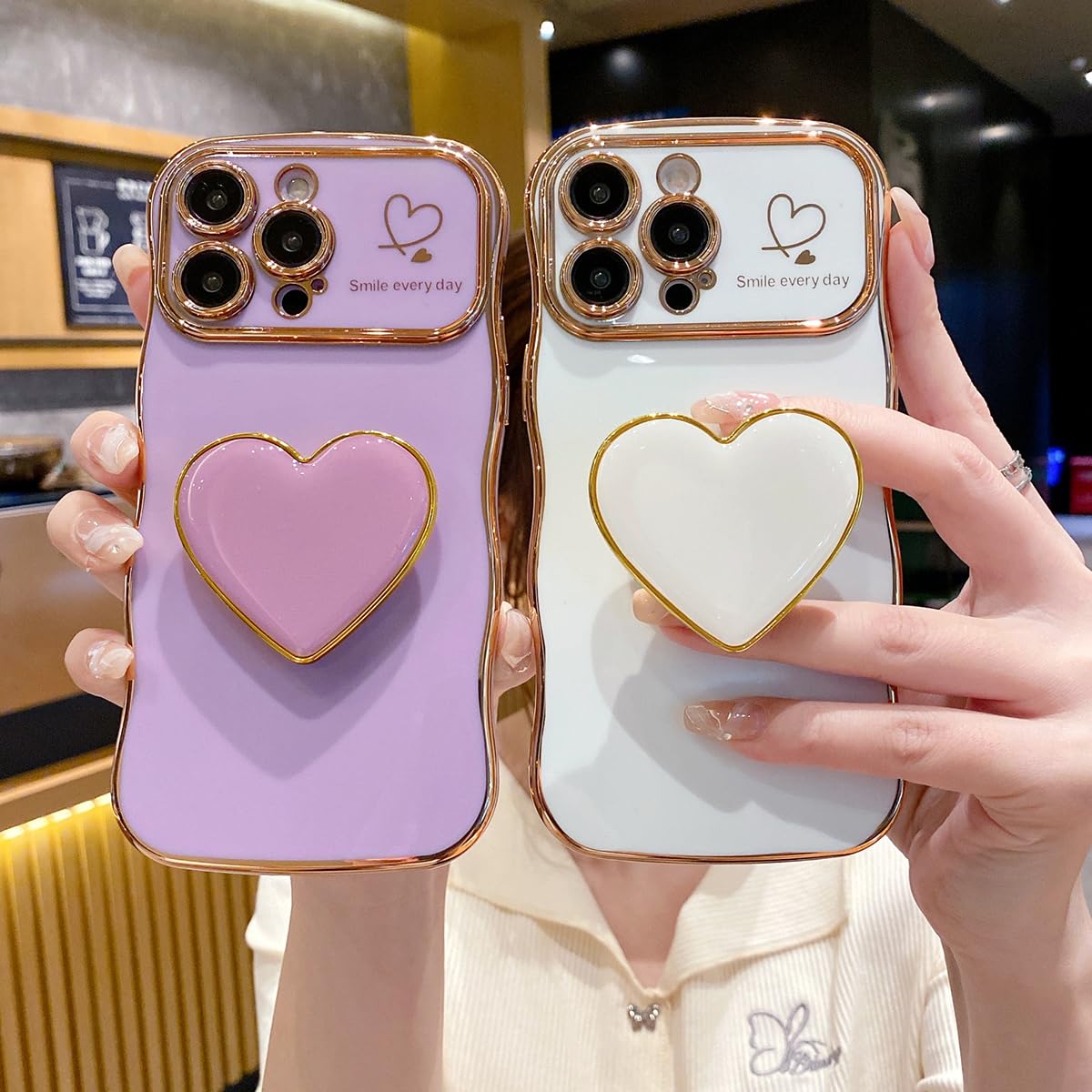 iPhoneアクセサリー Heart Evanglista iPhone 16 Pro Max Case Compatible with iPhone 16 Pro Max Heart Holder case, Cute Wave