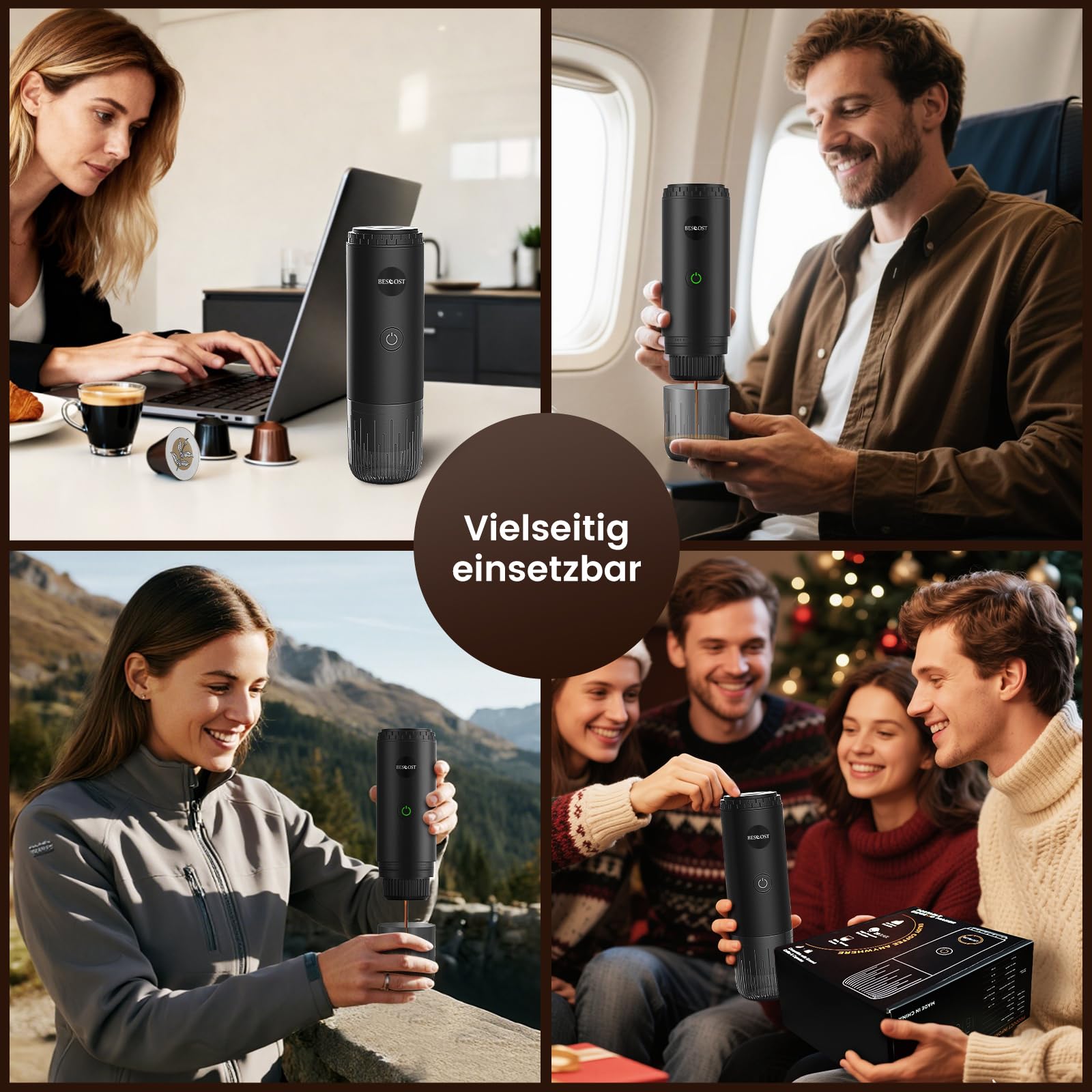 Tragbare Espressomaschine, 3 in 1 für NS & DG Kapseln & Kaffeepulver, Kaffeemaschine mit Heizfunktion – 20 Bar Druck, USB-C Akku, ideal für Reise & Camping