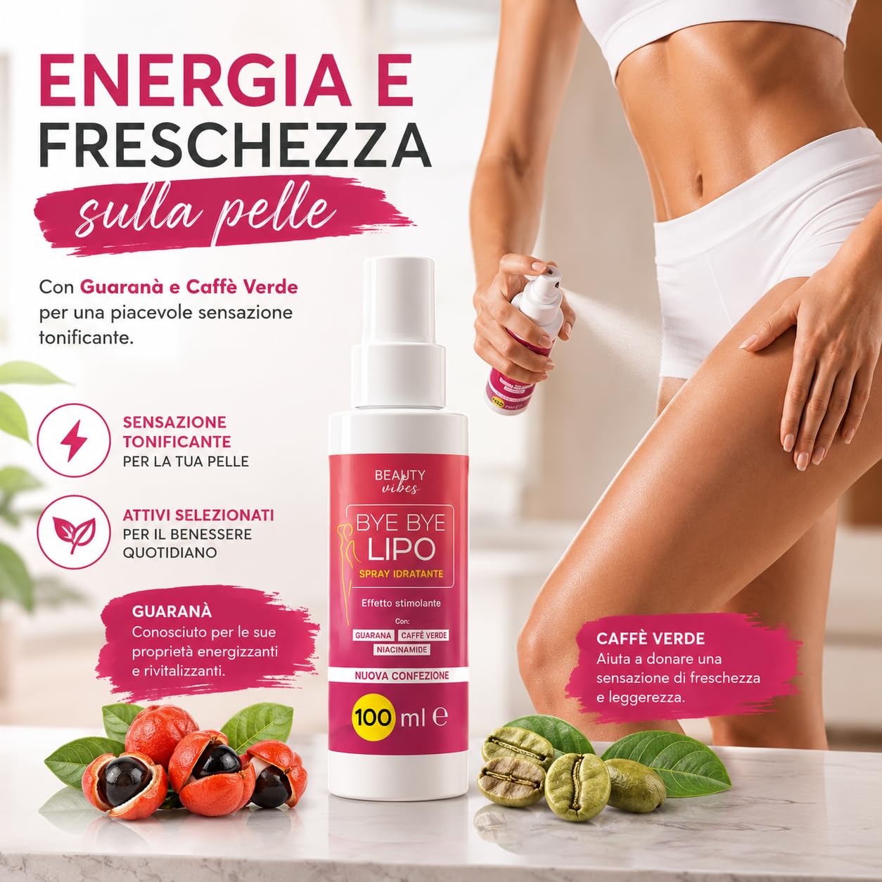 Bye Bye Lipo Spray Anticellulite 200ml | Trattamento Snellente e Tonificante, Niacinamide, Attivi Rassodanti Corpo