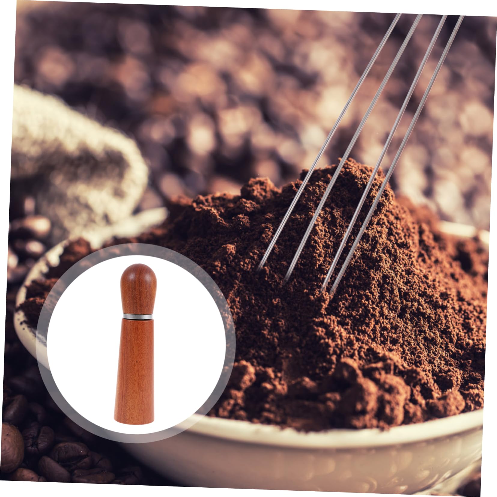 PRETYZOOM 1 Set Powder Dispenser Espresso Shots Tools Espresso Distribution Coffee Concentrate Wooden Handle Espresso Stirrer and Stand Stainless Steel Needle Storage Seat