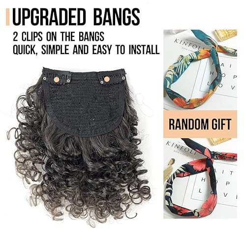 Miniatura 10 de Afro Puff Drawstring Ponytail with 2 Replaceable Bangs for Black Women Short Afro Kinky Curly Hair Bun with Afro Puff Bangs and Spring Curl Bangs