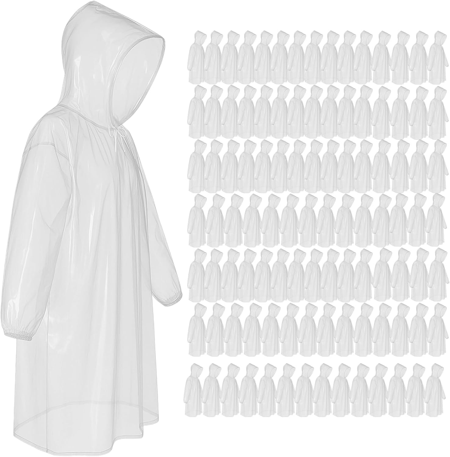 49/98 Pcs Disposable Rain Ponchos for Adults with Padded Drawstring Hoods and Pocke...