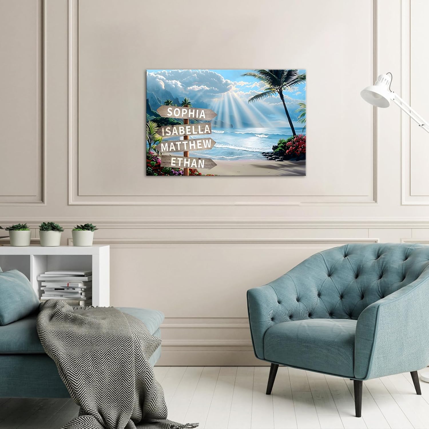 iLOOKLiKE Personalized Street Signs with Family Name Sign Wall Art Custom Multi Names Canvas Prints Coastal Beach Landscape Pictures Painting Unique Gifts for Home Decor Anniversary Living Room