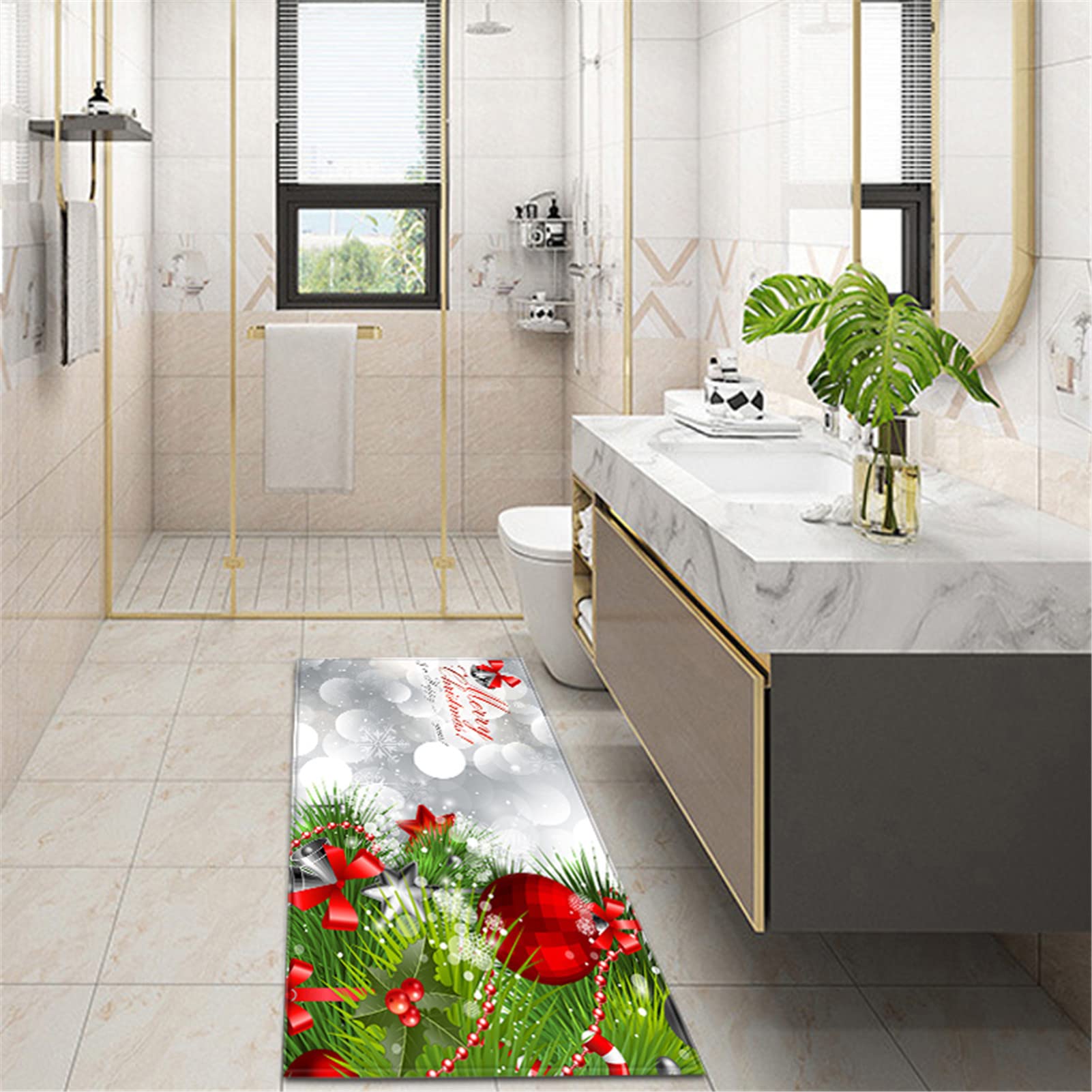 Alfombra Entrada Navidad Interior, Navidad Decoración Felpudo con Patrón Navideño, Alfombra Navideña Lavable Antideslizante para Cocina, Baño, Sala De Estar, Dormitorio,7,60x180cm/23.6"x70.8"