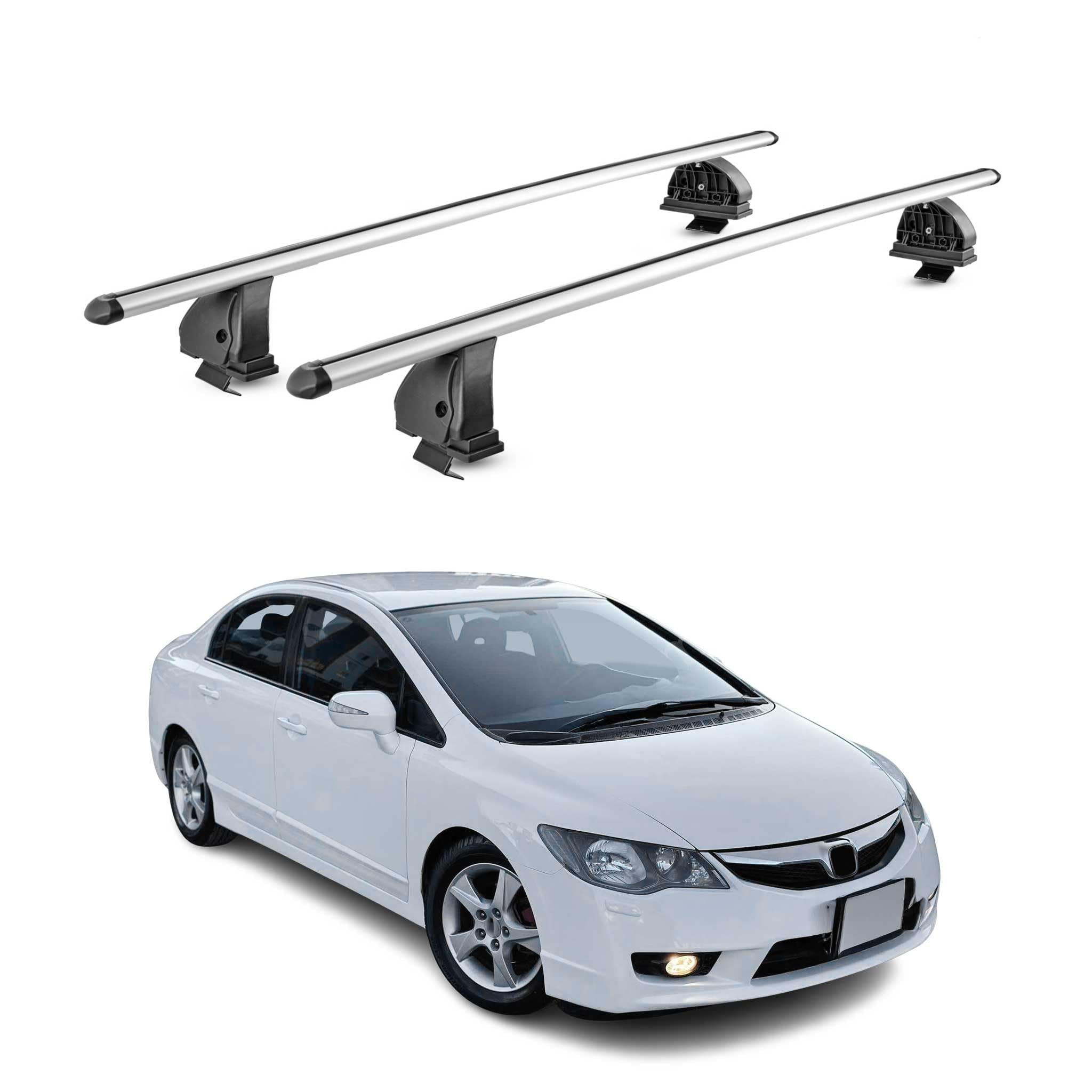 OMAC Aluminiowe poprzeczki dachowe do Honda Civic VIII Hatchback 2005-2012 – TÜV/DIN 75302:2019 – Zamykane na klucz – Rowek T – Maks 75 kg – 2 belki – Szary