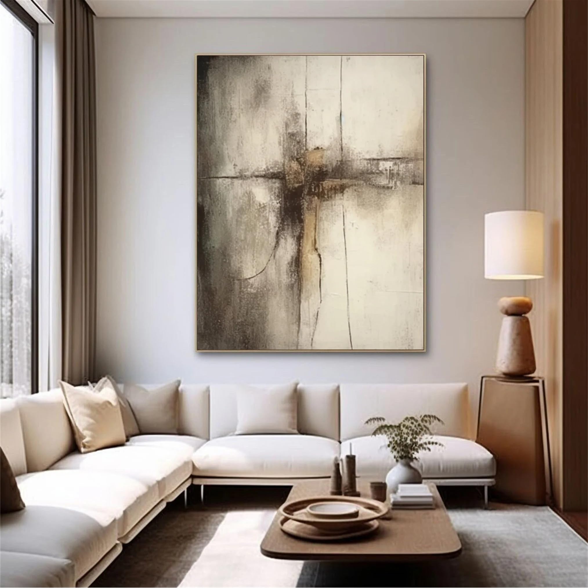 Uudezo With Frame Large Brown & Black Abstract Oil Painting Brown Wabi Sabi Wall Art Neutral Textured Canvas Art Medieval Minimalist Painting For Living Room(50X75cm(20X30inch)