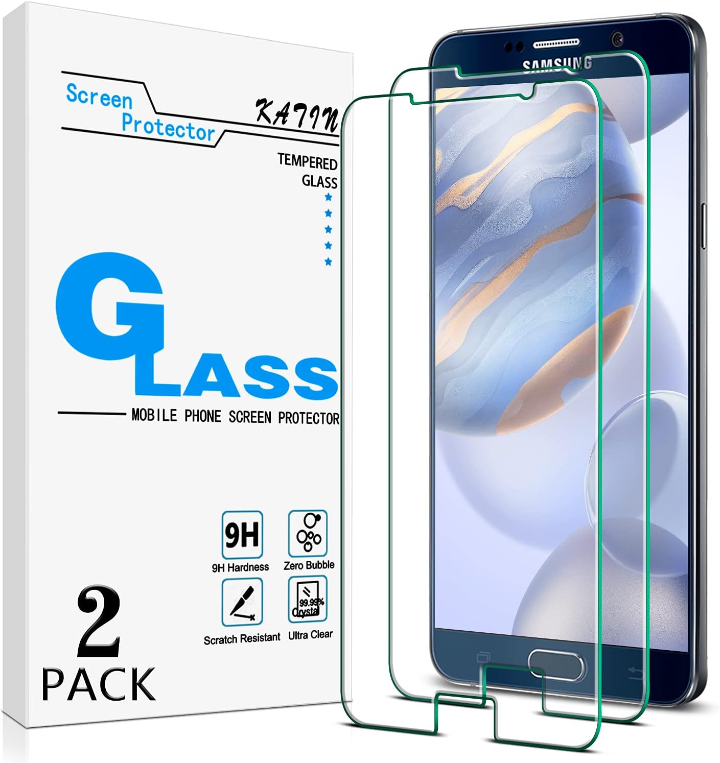 KATIN Galaxy Note 5 Screen Protector - [2-Pack] For Samsung Galaxy Note 5 Tempered Glass Bubble free, 9H Hardness with Lifetime Replacement Warranty