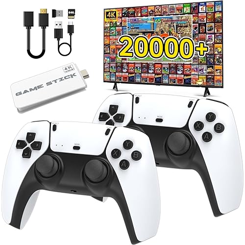 Wireless Retro Game Console,with 20,000+ Games,4k Hdmi Output Game Stick,TV-Connectable Stick,Plug and Retro Play Video Games for Tv.White