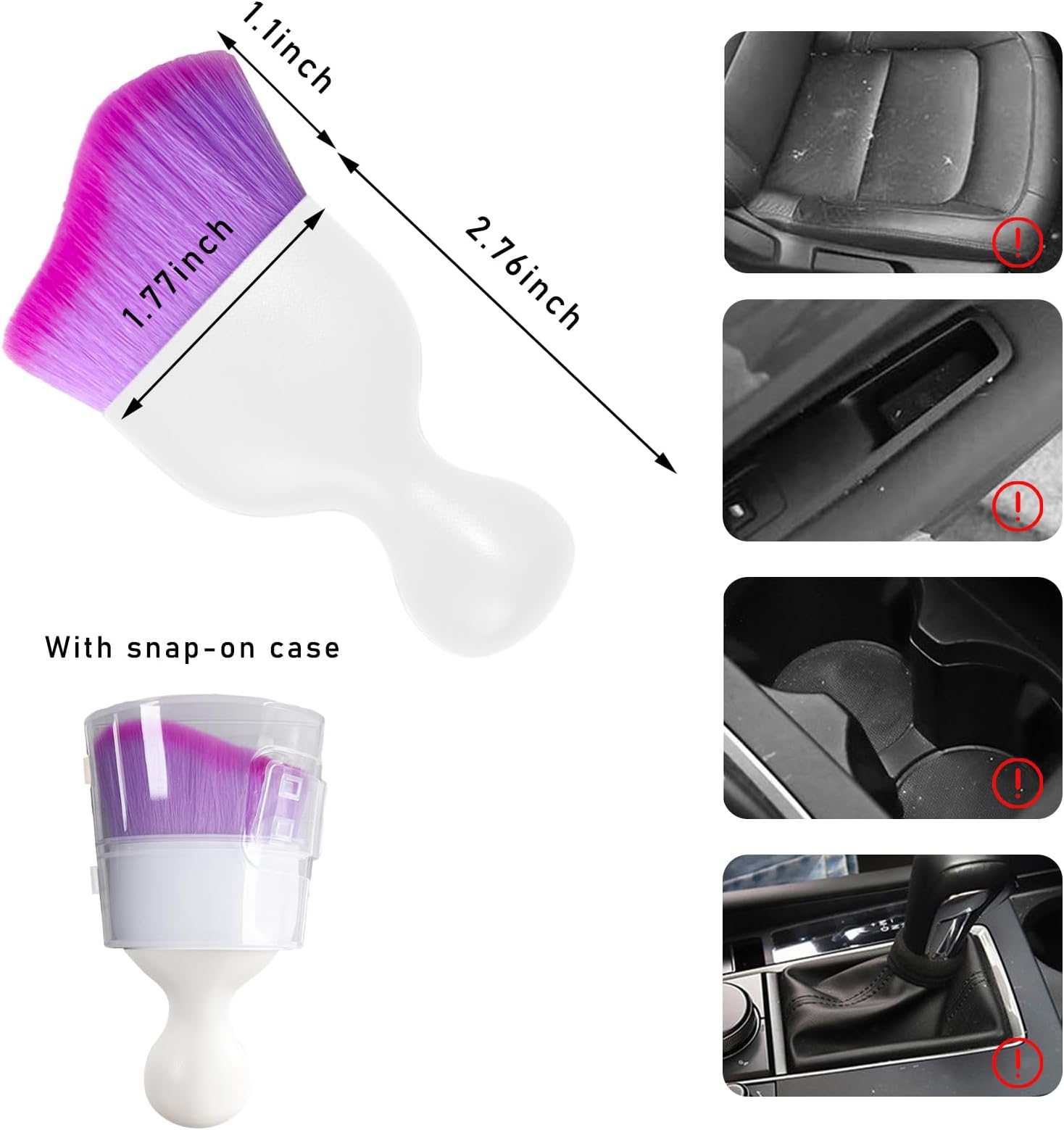 Car Interior Dust Brush, Soft Scratch Free Auto Detailing Brushes, Universal Vehicle Interior Cleaning Tool for Automotive Dashboard, Air Vents, Leather(White & Purple)