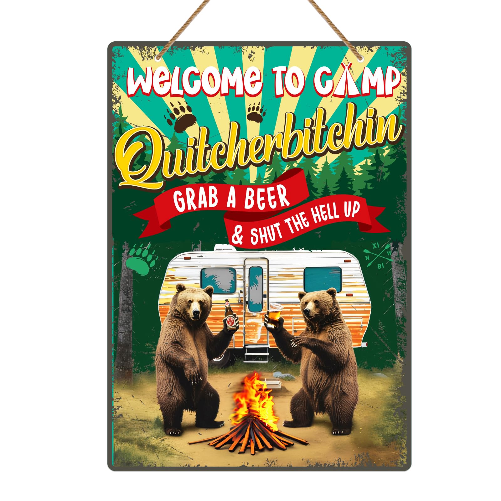 Personalized Flag Sign - Camping Daddy Bear - Welcome To Camp Quitcherbitchin A Certified Happy Camper Area main image 1