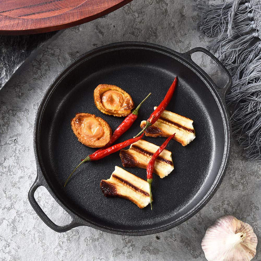 Gietijzeren Wokpan Dikke Inductie Fornuis Pan Ongecoat Non-stick Koekenpan Handgemaakte Ijzeren Pan Dubbele Oor Wok, 35cm