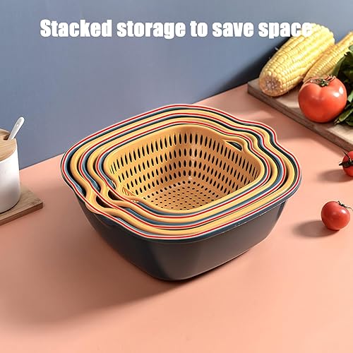 Miniatura 5 de Lavabo de cocina de seis piezas en cesta de drenaje de doble capa para verduras y frutas, cesta de lavado de plástico multifuncional, colador y