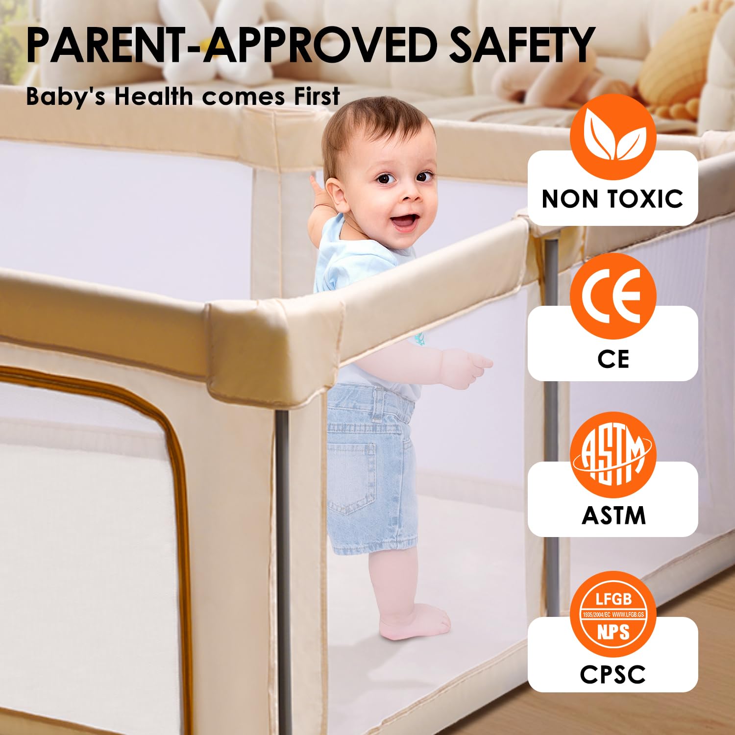 Parc pliable pour bébés et tout-petits, extra large avec portail, centre d'activités pour bébé avec clôture, parc de jeu de voyage (kaki 150 cm x 180 cm)