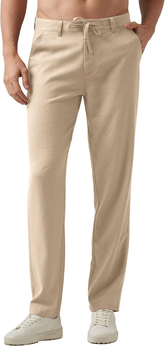 Willit Men's Linen Pants Casual Linen Dress Pants Drawstring Beach Summer Lightweight Trousers Khaki 34W x 30L at Amazon Men’s Clothing store