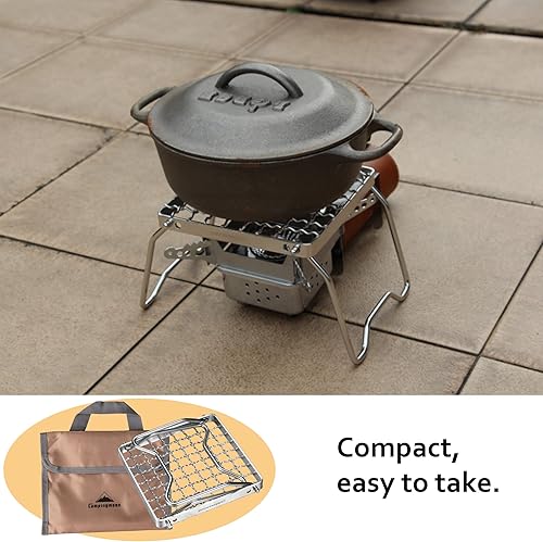 Miniatura 5 de Campingmoon - Parrilla plegable portátil para fogata sobre fuego, estufas divididas de acero inoxidable 304 (alambre de rejilla (MS-1011))