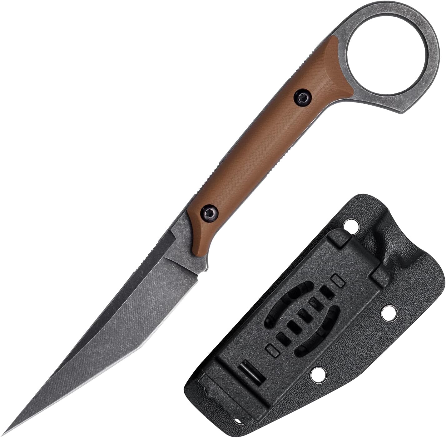 Fixed Blade Knife, D2 Steel Blade and G10 Handle, Utility EDC Knife for Outdoor Survival Hiking Camping with Kydex Sheath OS1221 (Brown)