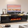 Soporte para TV de 70" para sala, centro de entretenimiento moderno y consola multimedia, apto para TVs de hasta 80", gabinete de almacenamiento con estantes, chimenea eléctrica de 36" con llama LED (todo negro) 1