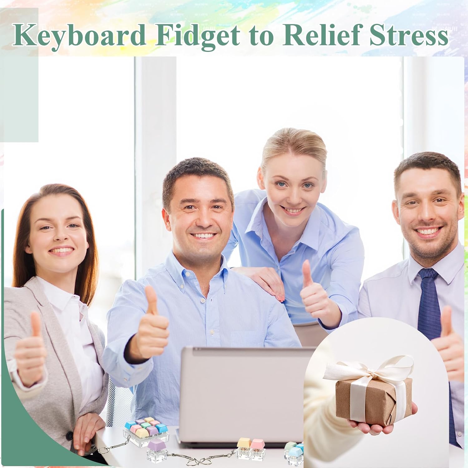 VioraWhite 16 Pcs Keyboard Fidget Keychain Fidget Keyboard Clicker Stress Relief Decompression Button Finger Clicker for Office Home Gifts Adults, 8 Clicky and 8 Silent(Mix Color,Multi Key)