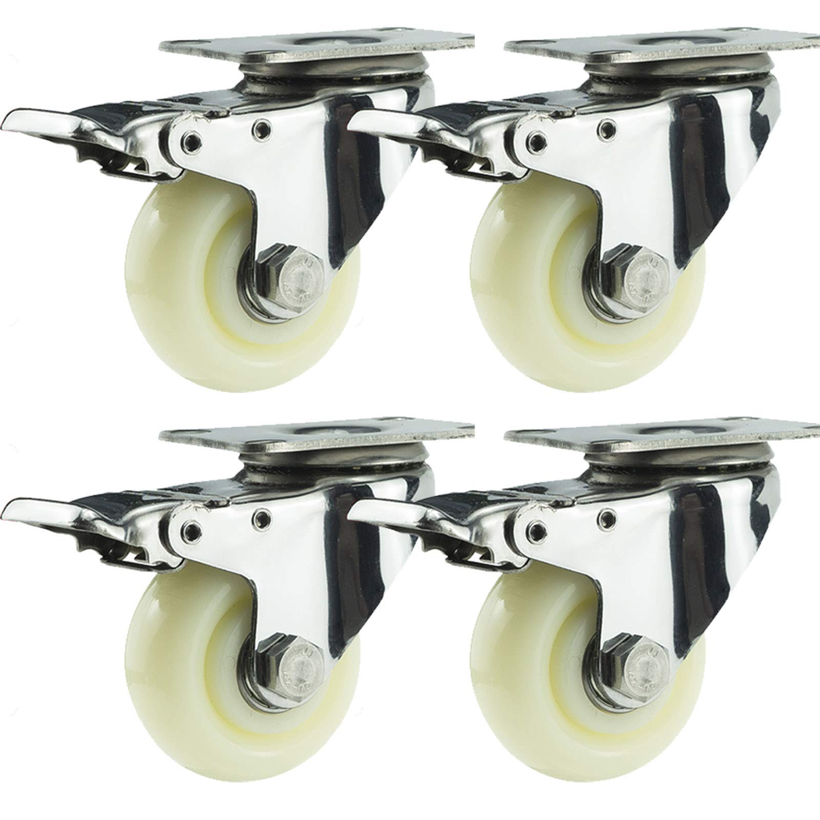 GYRAZXS High-Performance 75mm Nylon Castors with 304 Stainless Steel 360° Rotation 4 Brakes Load Capacity 400kg - Furniture & Equipment Wheels