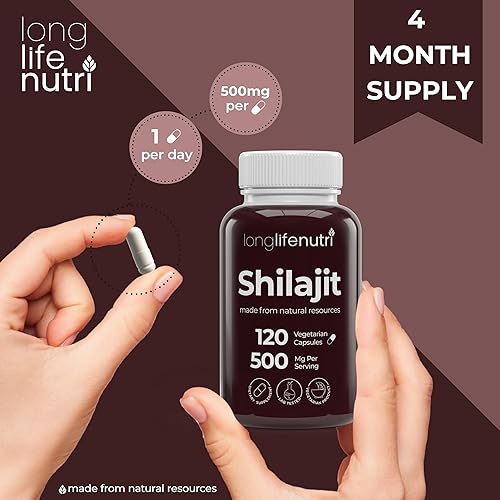 Miniatura 6 de Shilajit Cápsulas de 500 mg 120 píldoras vegetarianas  Suplemento original de extracto de ácido fúlvico  Apoya la producción de energía y la función