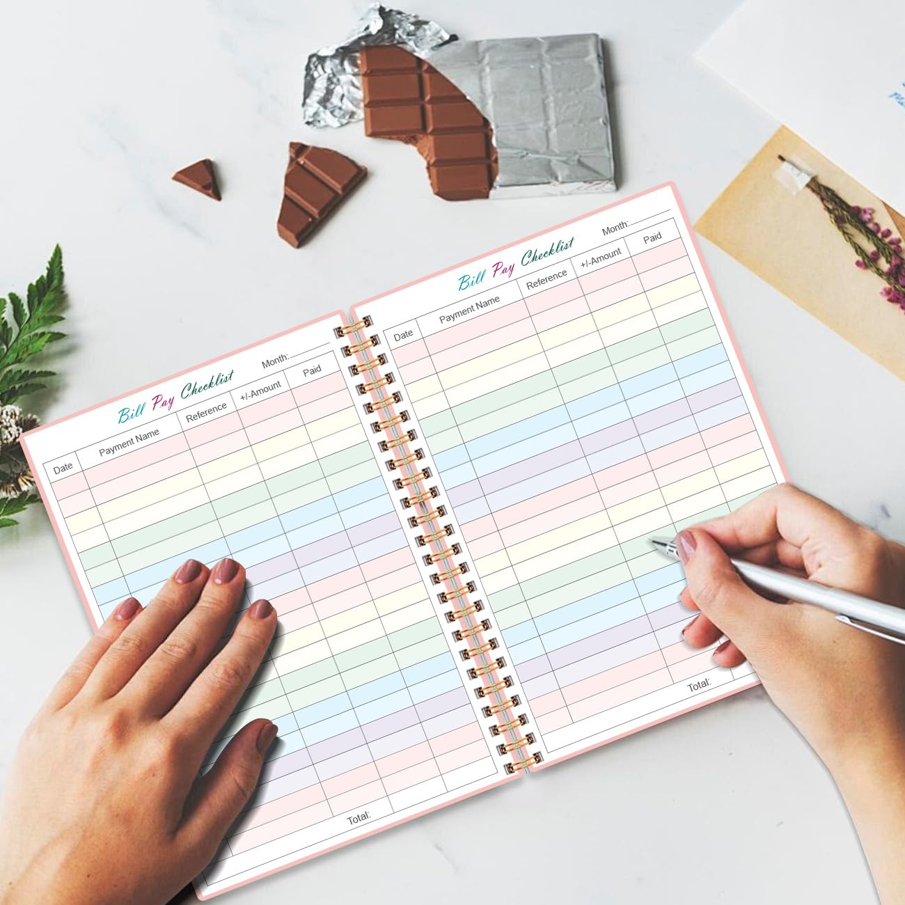 Lista kontrolna płatności rachunków – miesięczny organizer i planer do osobistego budżetowania, finansów, notatnik, 14,7 x 21,6 cm, różowy-A