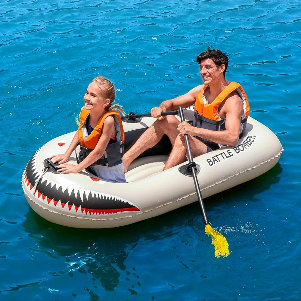 Canotto Gonfiabile per 1 Adulto ed 1 Bambino Ideale per Mare, Lago e Fiume - Gommone Resistente con Manico per il Trasporto, Linea d'Ancoraggio e 2 Pagaie, in PVC, 188x98x30cm, Beige