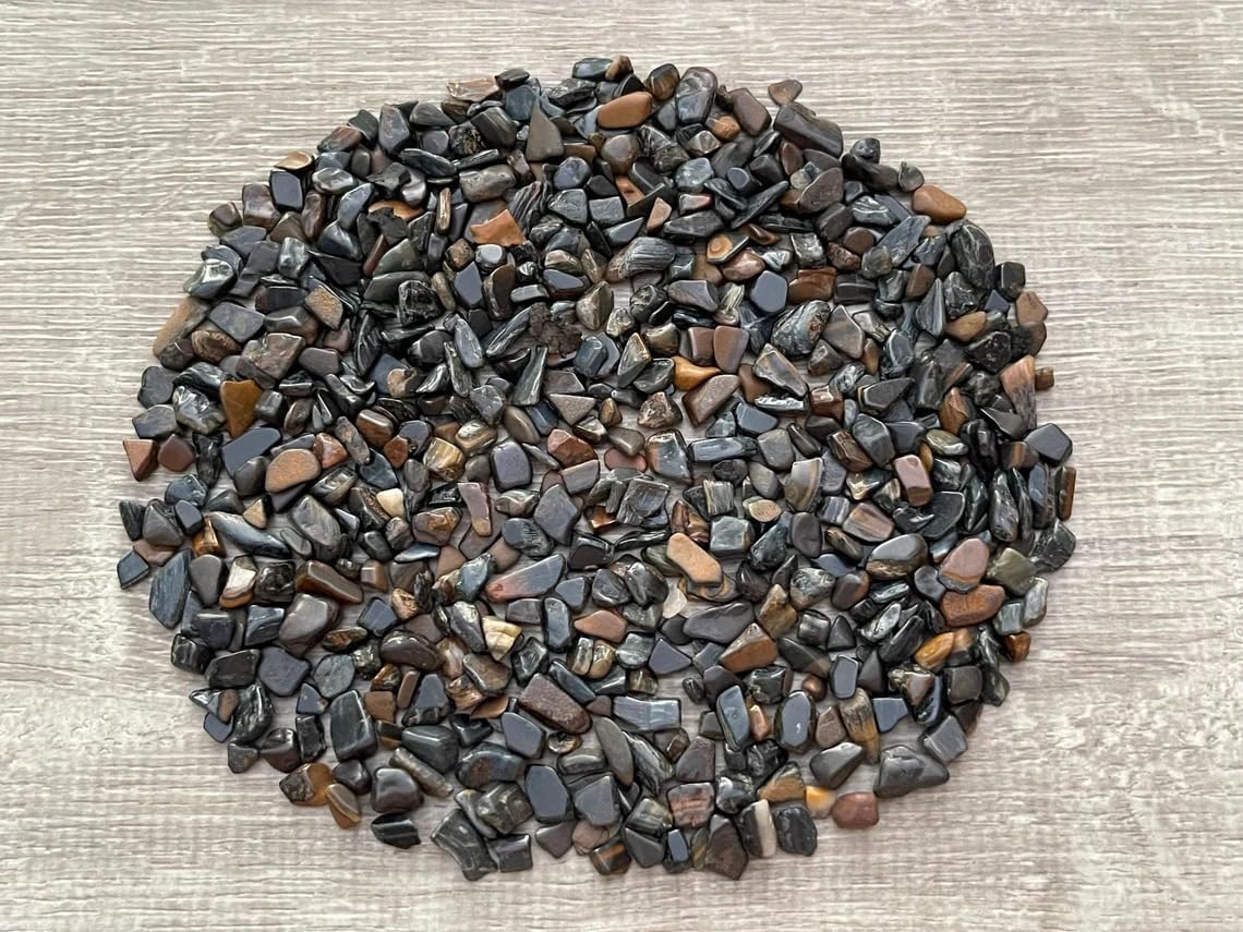 Indian Consigners Blue Tiger Gem Stone Chips Natural Crushed Velvet Table Cloth Pouch for Tarot image 2
