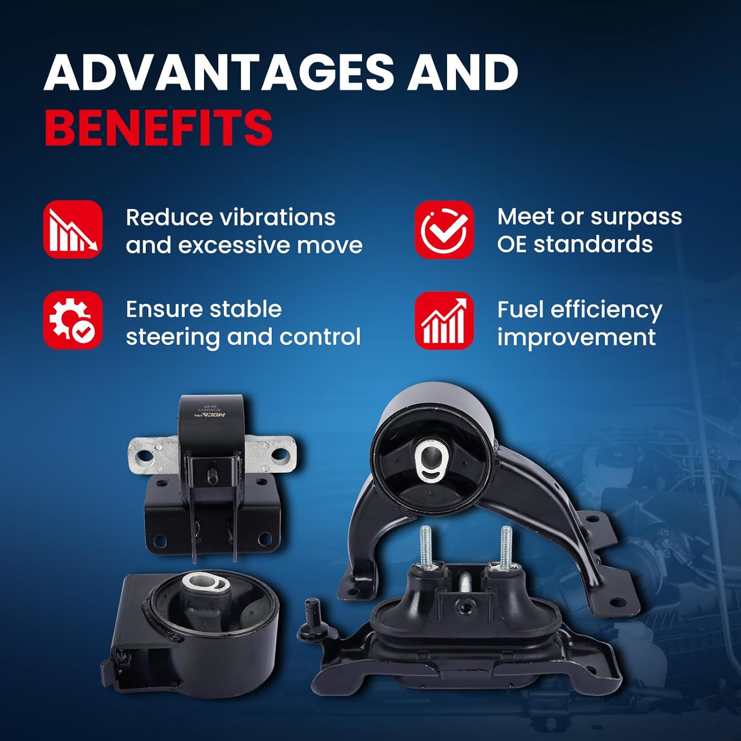 MOCA 4 Engine Motor Trans Mount Set Fit 11-16 for Chrysler Town & Country 3.6L & 11-20 for Dodge Grand Caravan 3.6L & 12-15 for Ram C/V 3.6L & 11-14 for Volkswagen Routan 3.6L Automatic Transmission