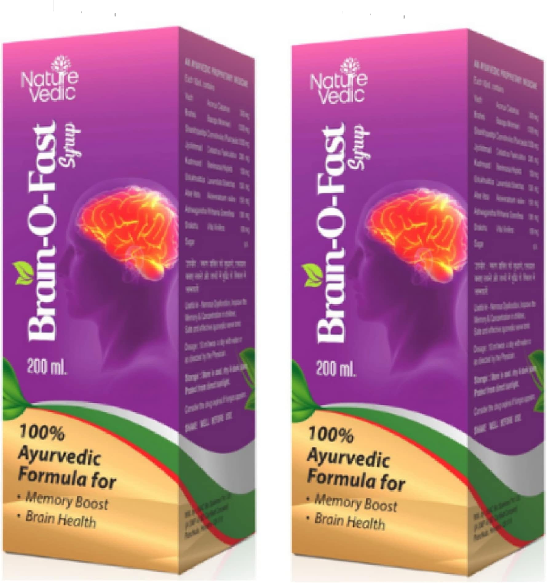 Braiin o Fast Syrup Ayurvedic Formula with Shankhpushpi, Brahmi & Jyotishmati | 200ml Each (Pack of 2)