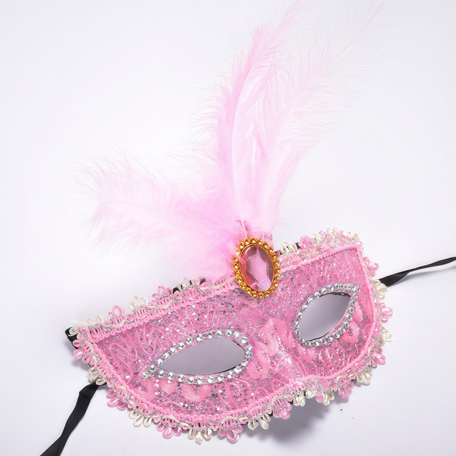YHan Women's Feather Masquerade Mask Venetian Halloween Mardi Gras Costumes Party Ball Prom Mask?Funny Cosplay Accessory (Pink)