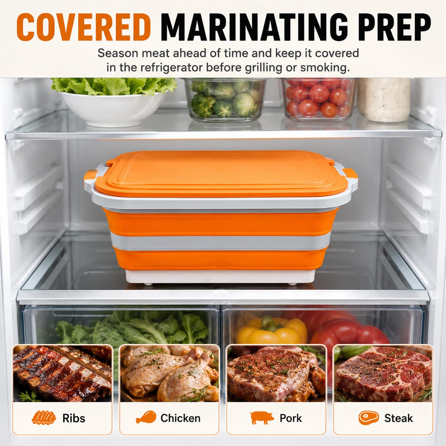 Tina de preparación para barbacoa, 30 L, color naranja, estación de preparación para parrilla XXL para cocinar | Tina de preparación de parrilla de 30 litros para cocinas, camping, servir y limpiar
