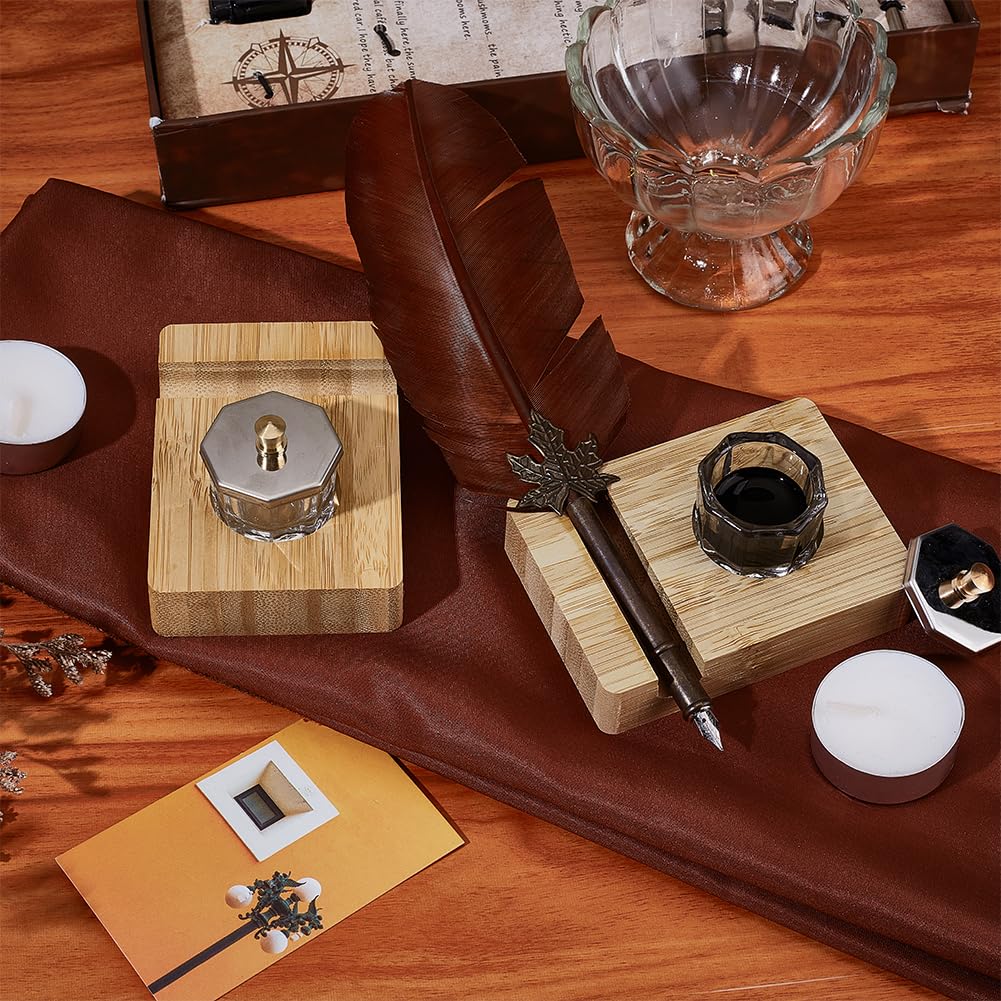 BENECREAT 2Sets Wood Ink Bottle Holder, Desktop Pen Holder with 8ml Ink Bottle Container for Liquid Storage, Painting and Calligraphy Enthusiasts, Slot: 12.5mm - Image 4