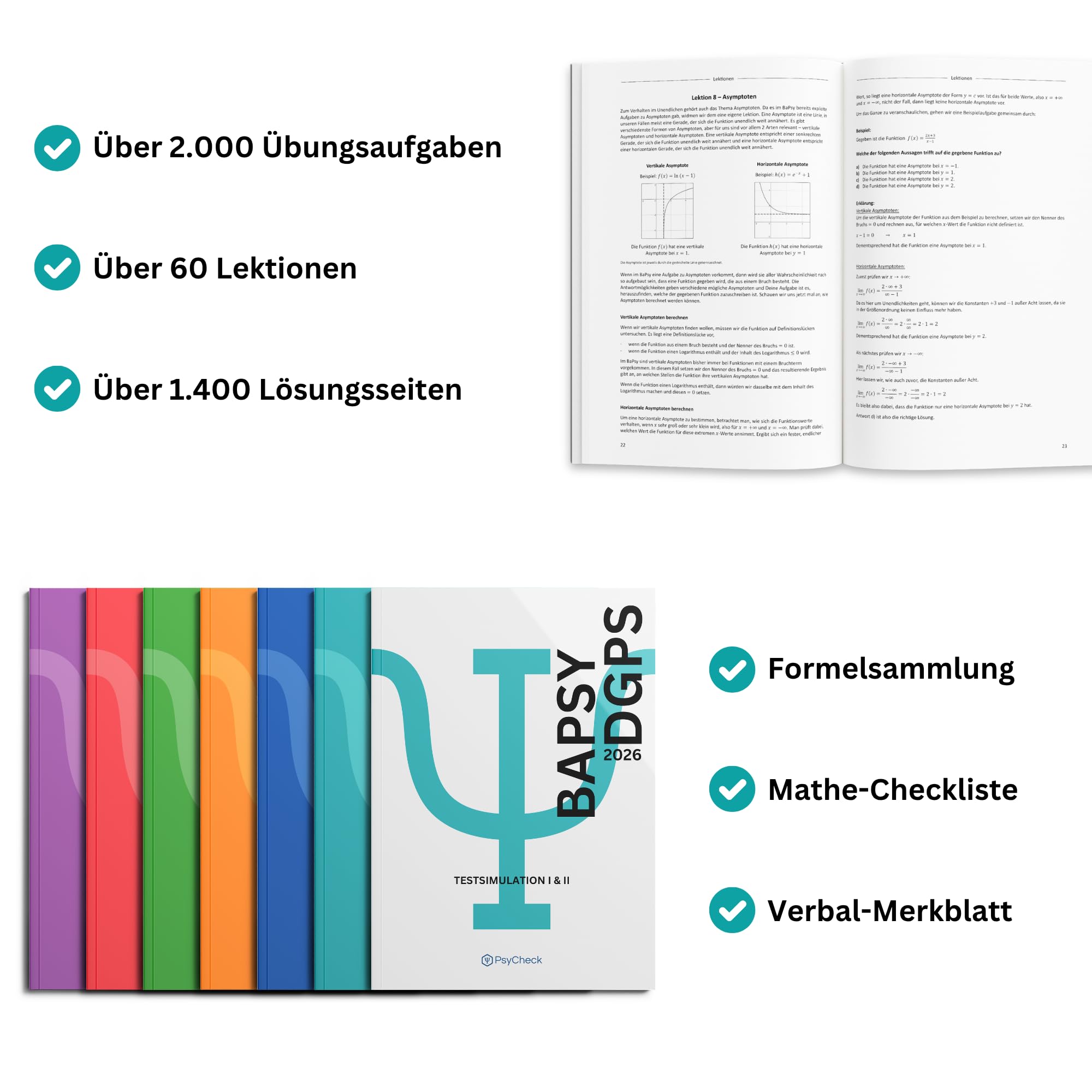 PsyCheck BaPsy-DGPs 2026 Kompendium - 7 Übungsbücher mit über 2.000 Aufgaben, 60 Lektionen und Altfragen zu jedem Untertest